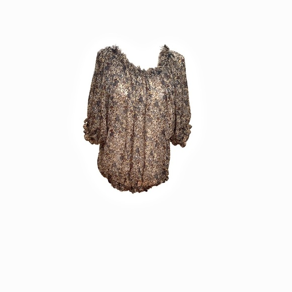 Imaginary Voyage Tan and Brown Ruffled Blouse - Picture 1 of 6